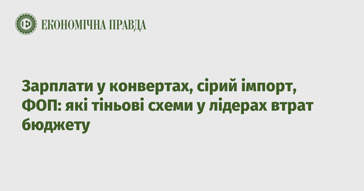 Зарплати у конвертах, сірий імпорт, ФОП: які тіньові схеми у лідерах втрат бюджету