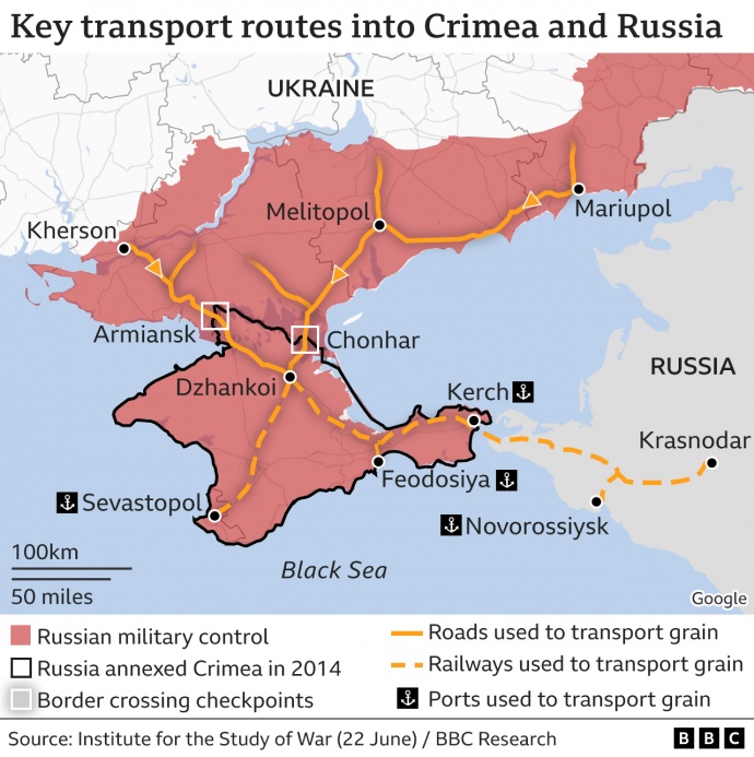 Россия вывозит украинское зерно в Крым — расследование ВВС